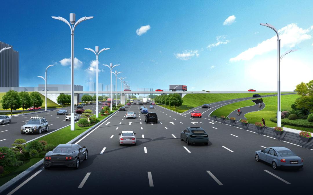 高速互通立交桥下向湾里方向——道路透视效果图